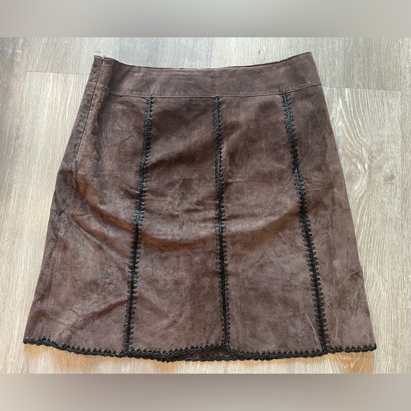 Leather Skirt Brown Black Stitch Pencil Size 12 Vintage - Picture 4 of 6